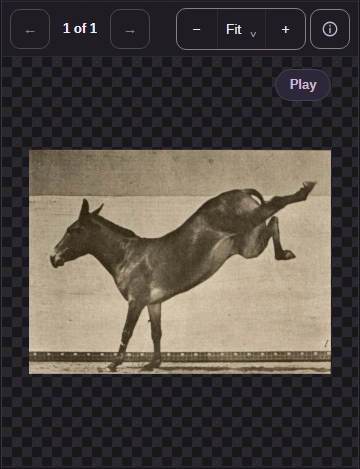 The saved WebP in Image Viewer, with a Play button.