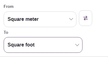 From is Square meter; the To picker is ready to open.