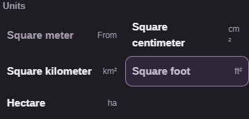 The unit picker offers Square centimeter.