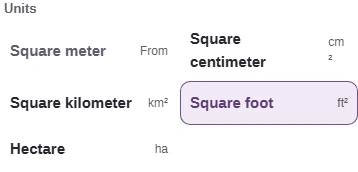 The unit picker offers Square centimeter.
