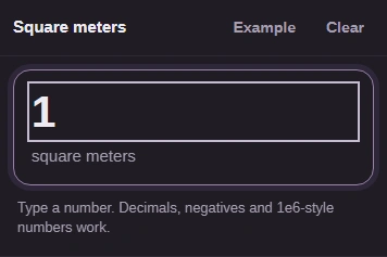 Input value is 1, labeled square meters.