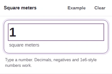 Input value is 1, labeled square meters.