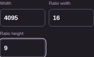 Inputs for the height calculation: width 4095, ratioWidth 16, ratioHeight 9.