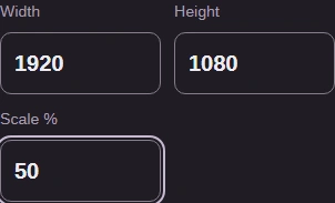 Inputs for the scale calculation: width 1920, height 1080, percent 50.