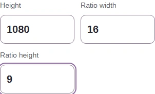 Inputs for the width calculation: height 1080, ratioWidth 16, ratioHeight 9.