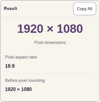The missing width appears automatically. Copy All copies all the labeled result rows.