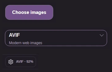 Choose images, To set to AVIF, and the Settings gear.