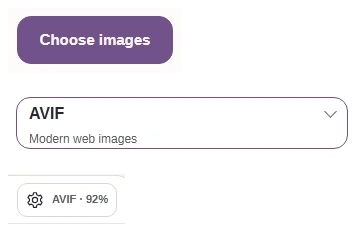 Choose images, To set to AVIF, and the Settings gear.