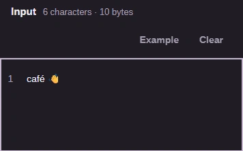 FluffyBench Input showing café 👋, with different character and byte counts.