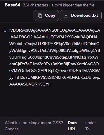 The Base64 result with its character count, Copy and Download .txt buttons.