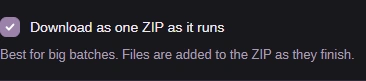 Download as one ZIP as it runs is checked.