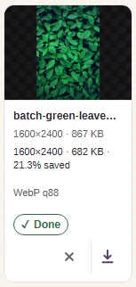 A finished result showing its new size and a down-arrow Download button.