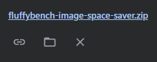 Desktop Chromium Downloads: fluffybench-image-space-saver.zip and Show in folder for the completed download.