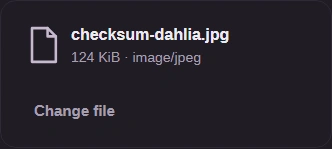 The selected checksum-dahlia.jpg photo and Change file button.