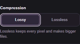 Compression set to Lossy, with Lossless beside it.