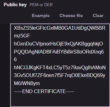 Paste one PEM object, choose a local file, or try Example.