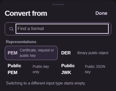 Choose Public JWK from the input formats.