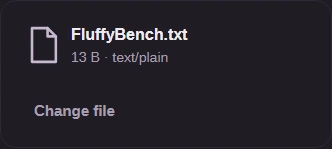FluffyBench.txt selected in the checksum workspace, with its filename and size.