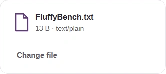 FluffyBench.txt selected in the checksum workspace, with its filename and size.