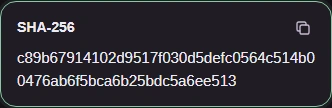 Completed SHA-256 digest with its Copy button.