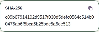 Completed SHA-256 digest with its Copy button.