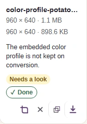 Source and converted PNG size readouts for the potato photo.
