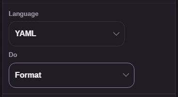 FluffyBench's Language selector set to YAML and Do selector set to Format.