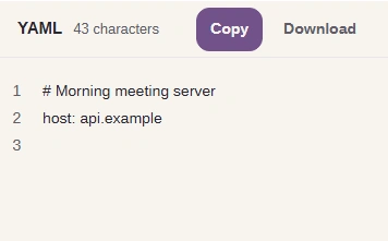 Formatted YAML retains the Morning meeting server comment and the host setting.