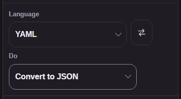 FluffyBench's YAML Language and Convert to JSON action.