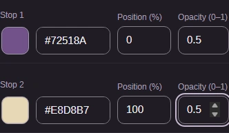 Both gradient stops with Opacity set to 0.5.