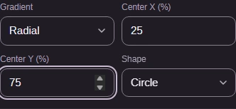 Radial controls with Circle and a center at 25 percent X, 75 percent Y.