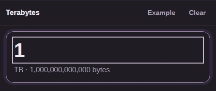 Terabytes input pane with 1 entered.