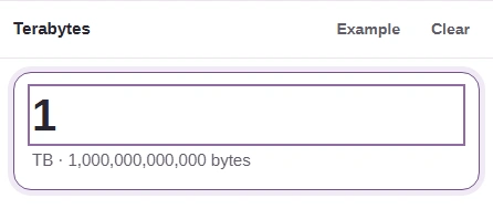 Terabytes input pane with 1 entered.