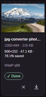 Check the result's dimensions and file size, then download it.