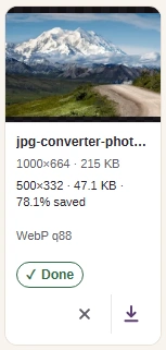 Check the result's dimensions and file size, then download it.