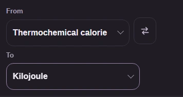 From Thermochemical calorie and To Kilojoule.