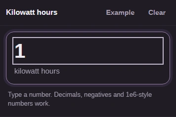 Input value 1, labeled kilowatt hours.