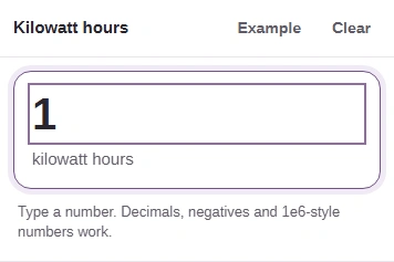 Input value 1, labeled kilowatt hours.