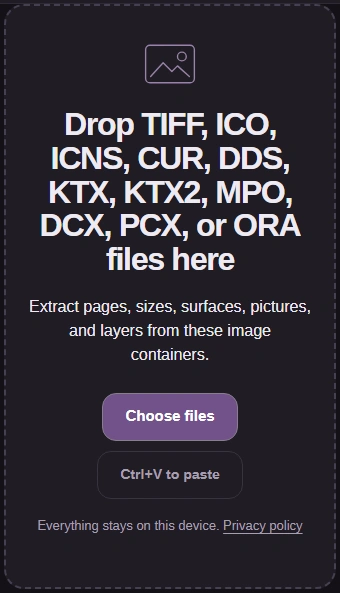 Image Extractor's drop area with the Choose files button.