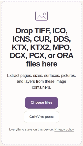 Image Extractor's drop area with the Choose files button.