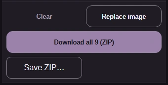 The Download all 9 (ZIP) button above the finished icon set.
