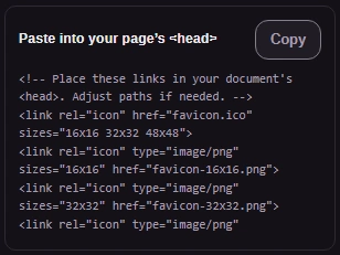 The generated link tags with their Copy button.