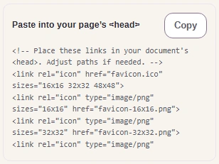 The generated link tags with their Copy button.