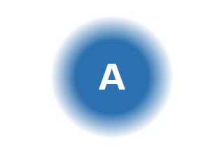 A blue letter badge with a partly transparent edge over a checkerboard.