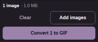 The GIF Convert action above the selected animation.