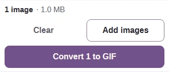 The GIF Convert action above the selected animation.