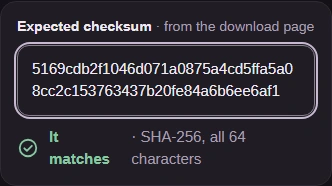 Expected checksum and It matches verdict for the waterfall photo.