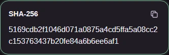 Completed SHA-256 digest with its Copy button.