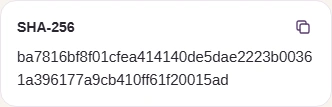 Calculated SHA-256 value for the recorded abc text example.