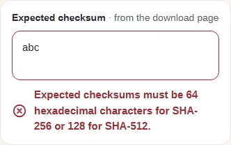 A three-character reference is refused with the checksum length message.